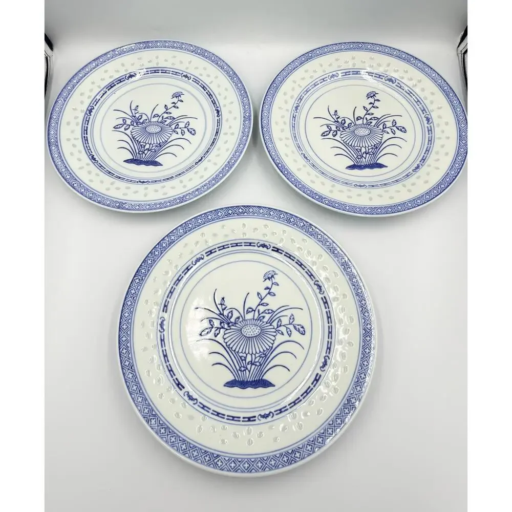 Vintage Jingdezhen Rice Grain Dinner Plates 10